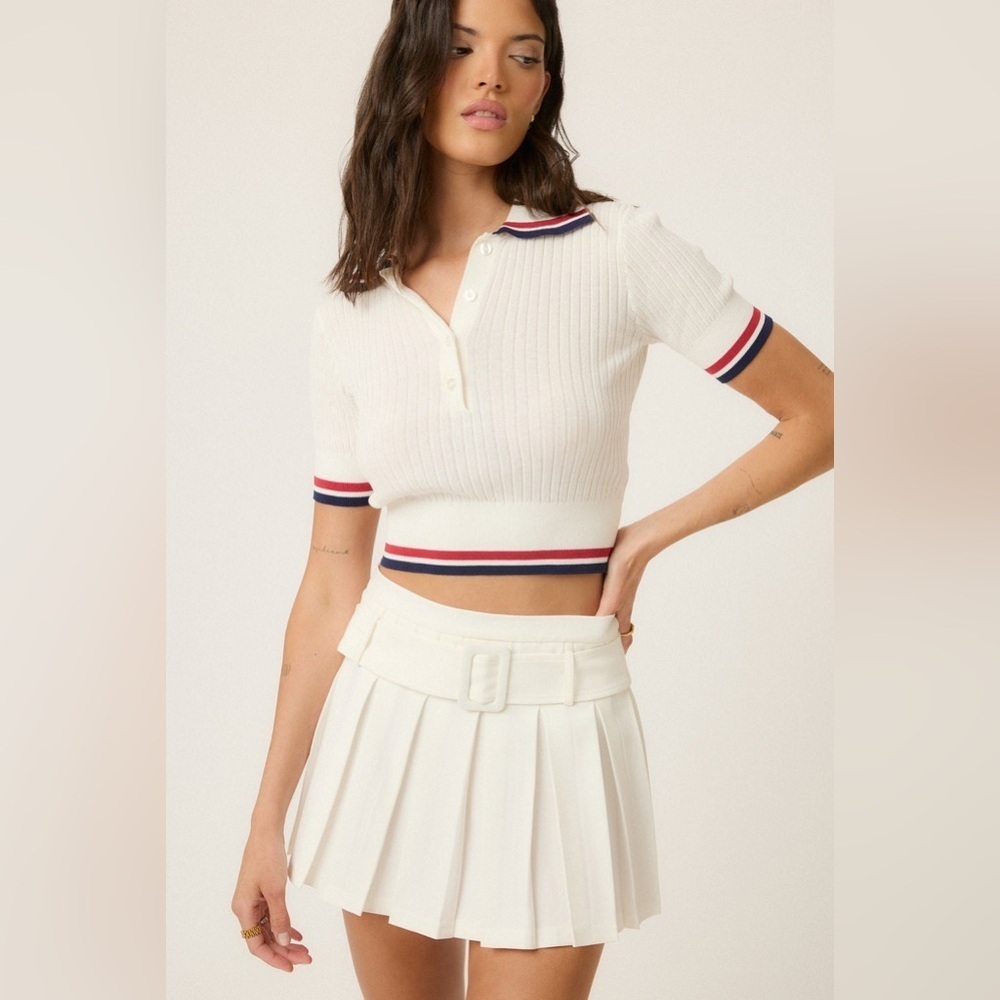 NWT Goldie Byrd Belted Pleated Mini Skirt XS White New Tennis Golf Cute Sold Out - Picture 3 of 13